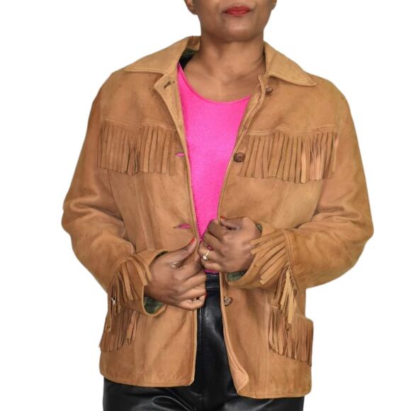 Vintage Fringe Leather Jacket Tan Blazer Deerskin Buckskin 70s Easy Rider Small - Picture 7 of 16